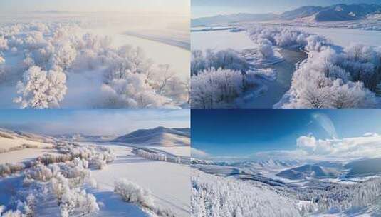 冬季森林雪景雾凇冰河高清在线视频素材下载