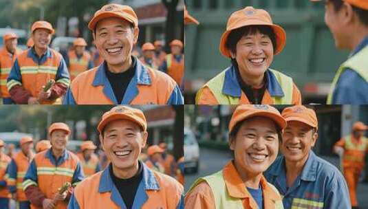 环卫工人微笑服务城市美容师的辛勤工作高清在线视频素材下载