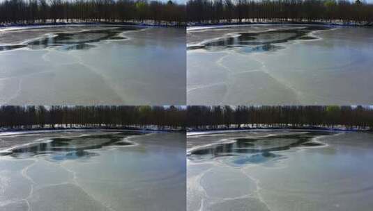 冬季结冰湖面与树林景观高清在线视频素材下载