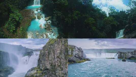 森林中蓝色溪流与瀑布景观高清在线视频素材下载