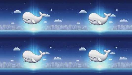 白鲸跃出水面城市背景光芒四射高清在线视频素材下载