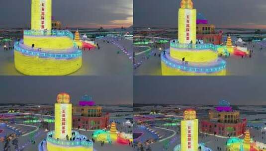 吉林长春冰雪新天地雪景航拍高清在线视频素材下载