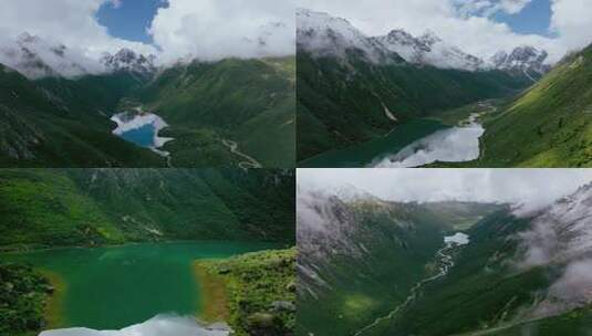 窝公昂措 和雀儿山2 山水相映的自然风光高清在线视频素材下载