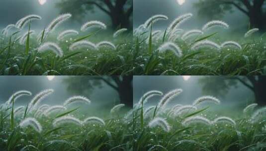 夏天雨后狗尾草雨露清新自然微距特写高清在线视频素材下载