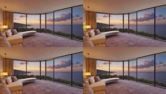 海景房室内夕阳美景高清在线视频素材下载