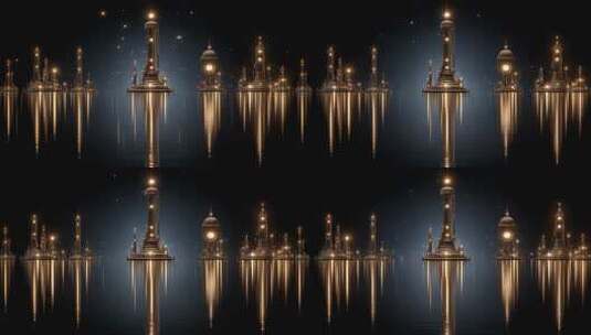 未来之城水面倒影星光璀璨高清在线视频素材下载