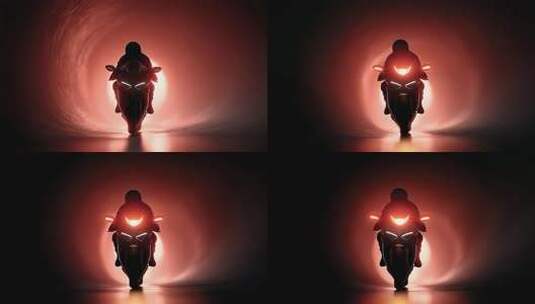 红色隧道中摩托车疾驰向前高清在线视频素材下载