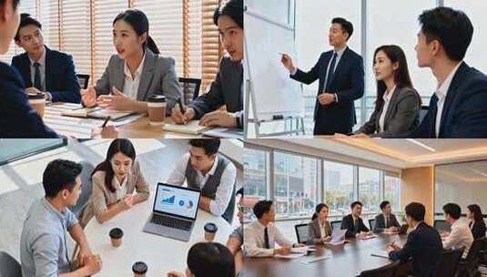 商务团队会议讨论 职场办公协作场景高清在线视频素材下载