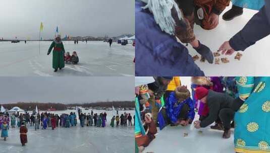 蒙古族冬季冰上运动滑冰高清在线视频素材下载