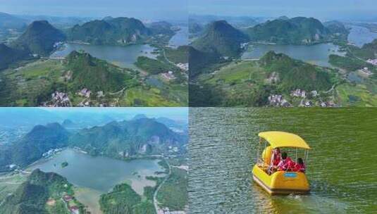 航拍清远英德宝晶宫天鹅湖温泉酒店高清在线视频素材下载