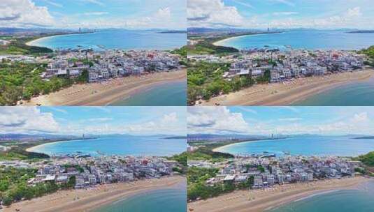 海南三亚海棠湾后海渔村航拍蔚蓝色海岸线高清在线视频素材下载