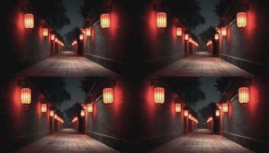 夜幕下的古老街巷红灯笼点亮高清在线视频素材下载
