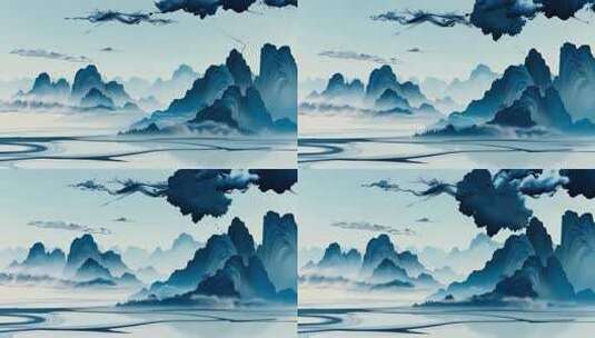 水墨山水古风背景素材高清在线视频素材下载