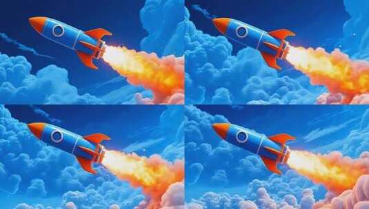 火箭升空卡通画面高清在线视频素材下载