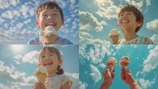 小男孩户外开心吃冰淇淋高清在线视频素材下载