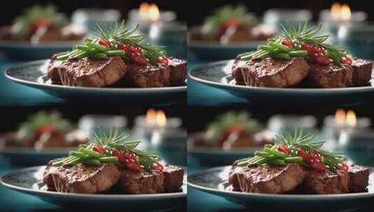 精致摆盘的诱人牛排美食令人食欲大增高清在线视频素材下载