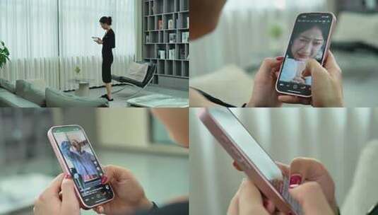 女子休闲居家刷剧购物高清在线视频素材下载