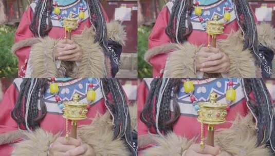 4K藏族女子传统披肩服饰展现文化魅力高清在线视频素材下载