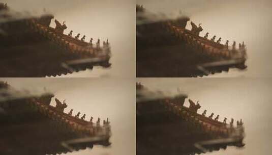 雨天故宫房檐脊兽倒影水滴涟漪高清在线视频素材下载