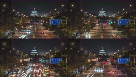 北京天坛夜景 城市道路车流 地标夜间风光高清在线视频素材下载