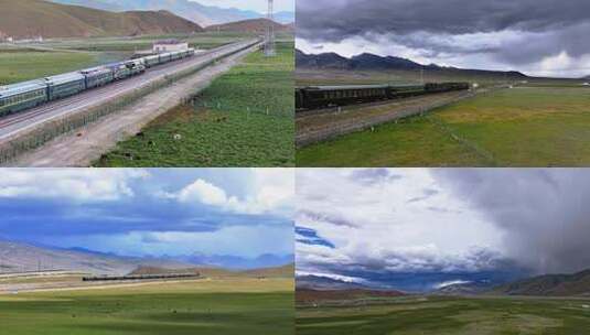 青藏铁路那曲草原火车客列高清在线视频素材下载