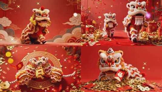 2026年新年狮子非遗文化春节舞狮高清在线视频素材下载