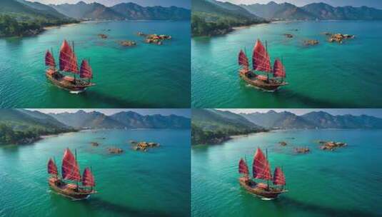 乘风破浪扬帆起航海鸥帆船航行海浪高清在线视频素材下载