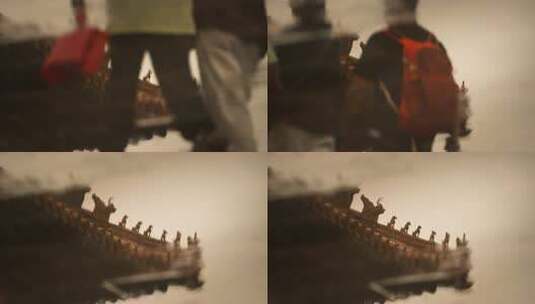 雨天故宫房檐脊兽倒影水滴涟漪高清在线视频素材下载