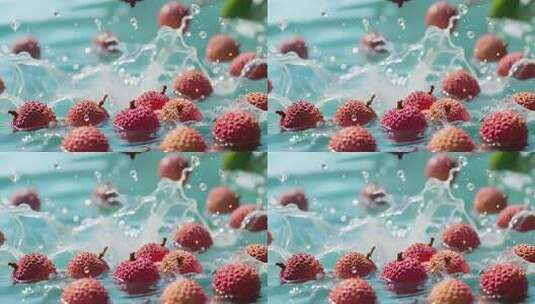 荔枝入水瞬间特写素材高清在线视频素材下载