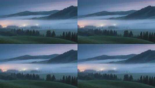 山间晨雾森林全景高清在线视频素材下载