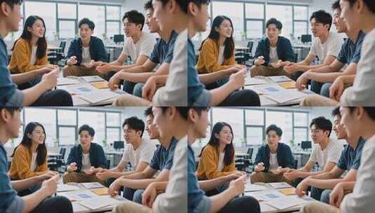 年轻人室内围坐沟通讨论高清在线视频素材下载