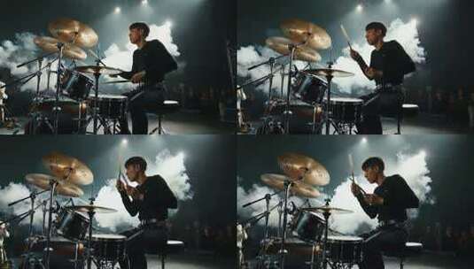 鼓手舞台演奏架子鼓素材高清在线视频素材下载