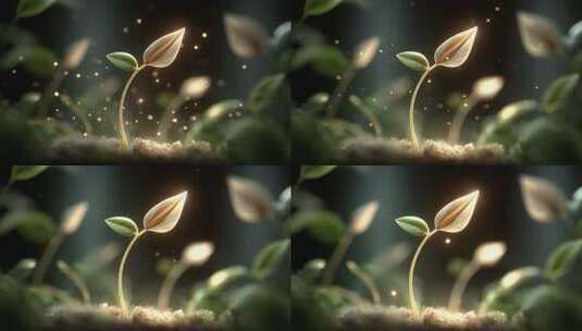 破土而出的小苗在闪耀光芒高清在线视频素材下载