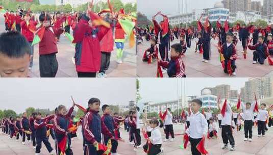 合集民族团结土苗学生民族团体操筷子舞高清在线视频素材下载