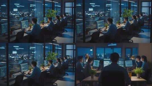 程序员熬夜写代码加班的工作场景高清在线视频素材下载