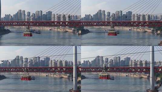 重庆城市黄昏索道航拍高清在线视频素材下载