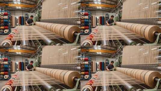 工厂工人操作纺织机器画面高清在线视频素材下载