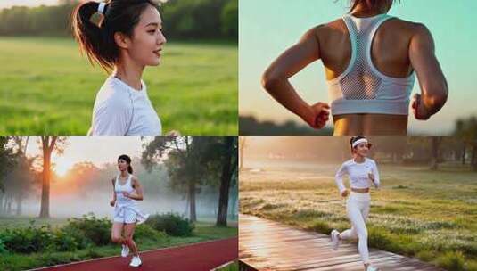 女性健身晨跑运动健康女性高清在线视频素材下载
