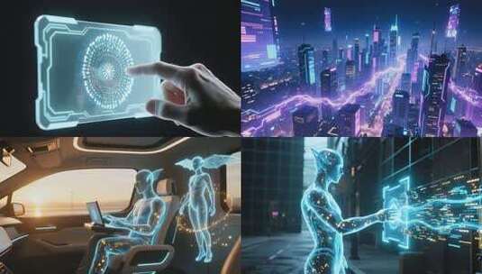 手触摸操作虚拟屏幕未来感高科技人工智能高清在线视频素材下载