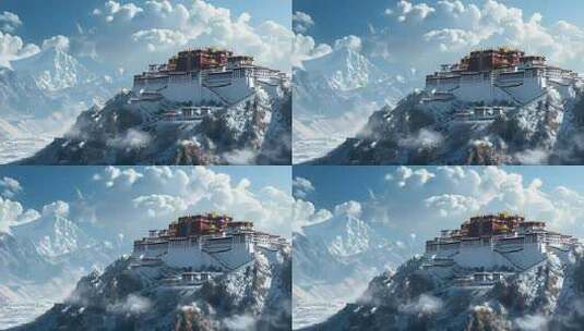 布达拉宫雪山全景素材高清在线视频素材下载