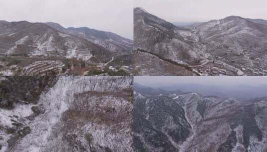 航拍山间雪景雪地雪山积雪高清在线视频素材下载