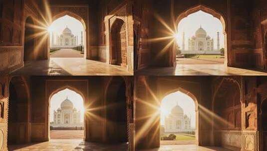 透过拱门看泰姬陵建筑景观高清在线视频素材下载