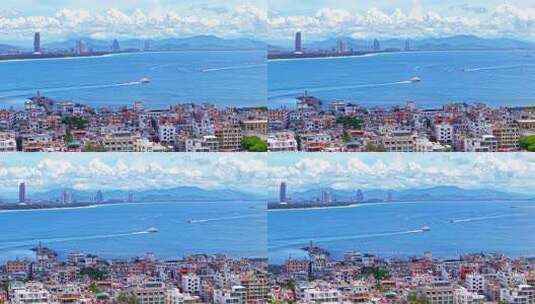 海南三亚海棠湾后海渔村航拍蔚蓝色海岸线高清在线视频素材下载