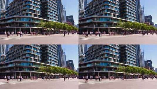 城市街道行人与现代建筑高清在线视频素材下载