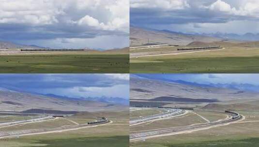 青藏铁路火车行驶于高原风光高清在线视频素材下载