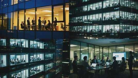 公司企业写字楼夜晚加班开会讨论高清在线视频素材下载