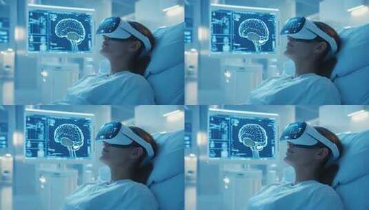 女性使用VR眼镜医疗场景高清在线视频素材下载
