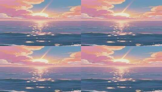 海上日落唯美动画风景高清在线视频素材下载