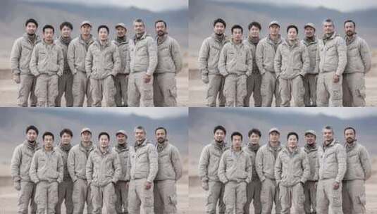 沙漠背景下身穿制服的亚洲团队面貌高清在线视频素材下载