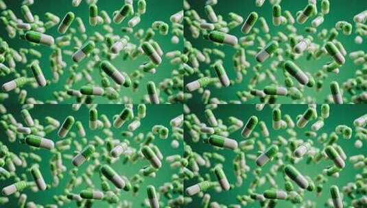 绿色背景下飞舞的胶囊素材高清在线视频素材下载
